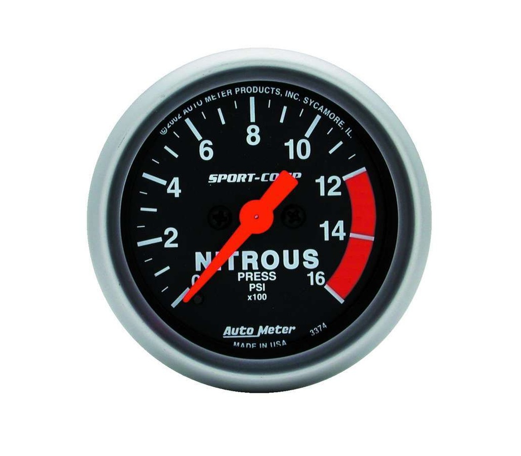 Autometer - 2-1/16in S/C Nitrous Press. Gauge 0-1600psi