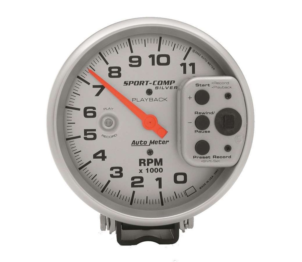 Autometer - 5in S/C Silver 11000 RPM Playback Tach