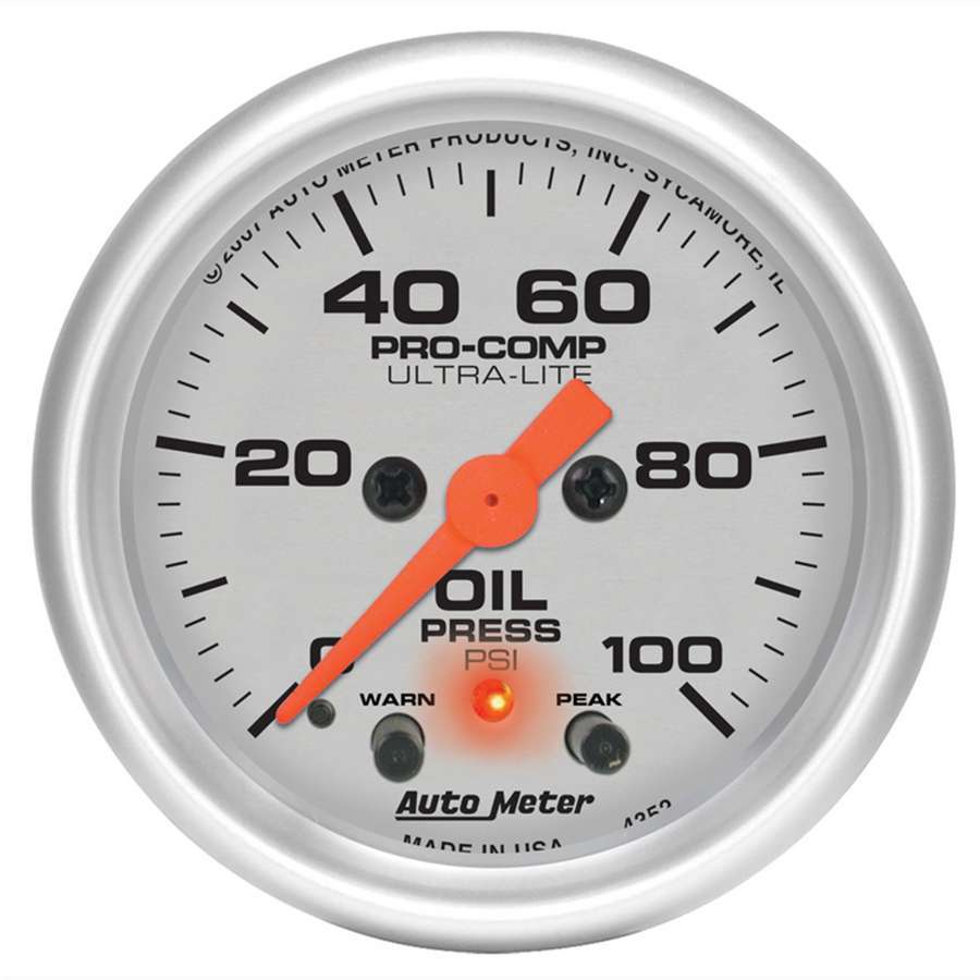 Autometer - 2-1/16in U/L Oil Press. Gauge w/Peak & Warning