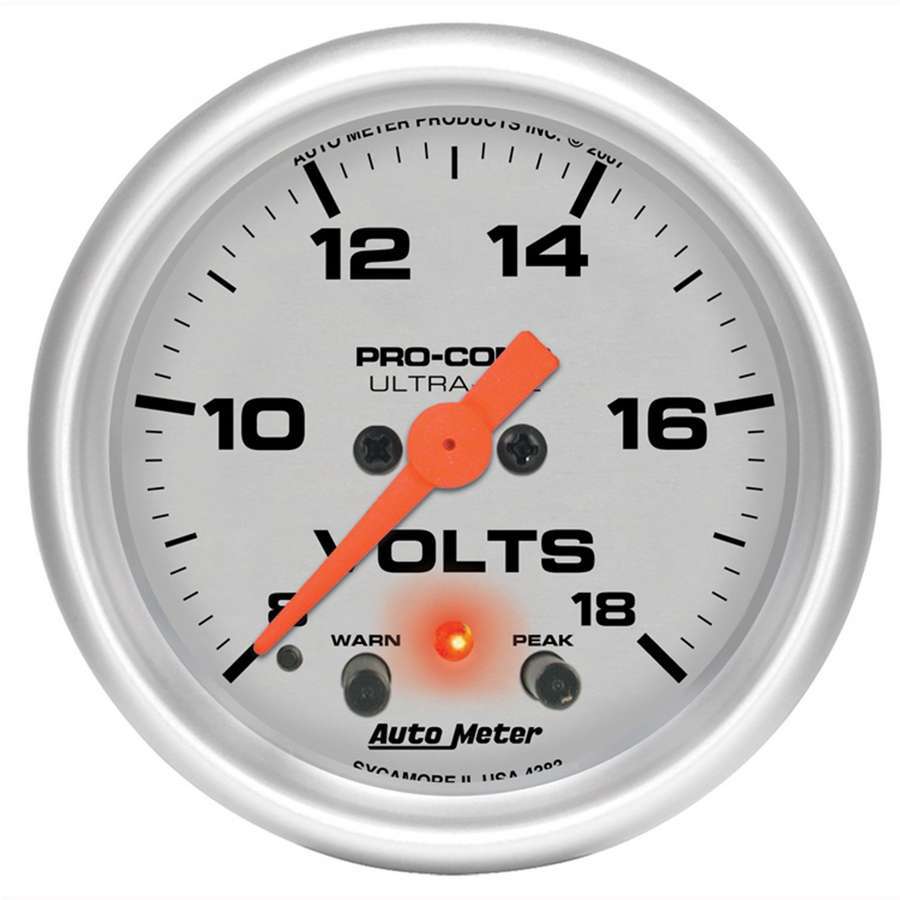 Autometer - 2-1/16in U/L Volt Gauge w/Peak & Warning