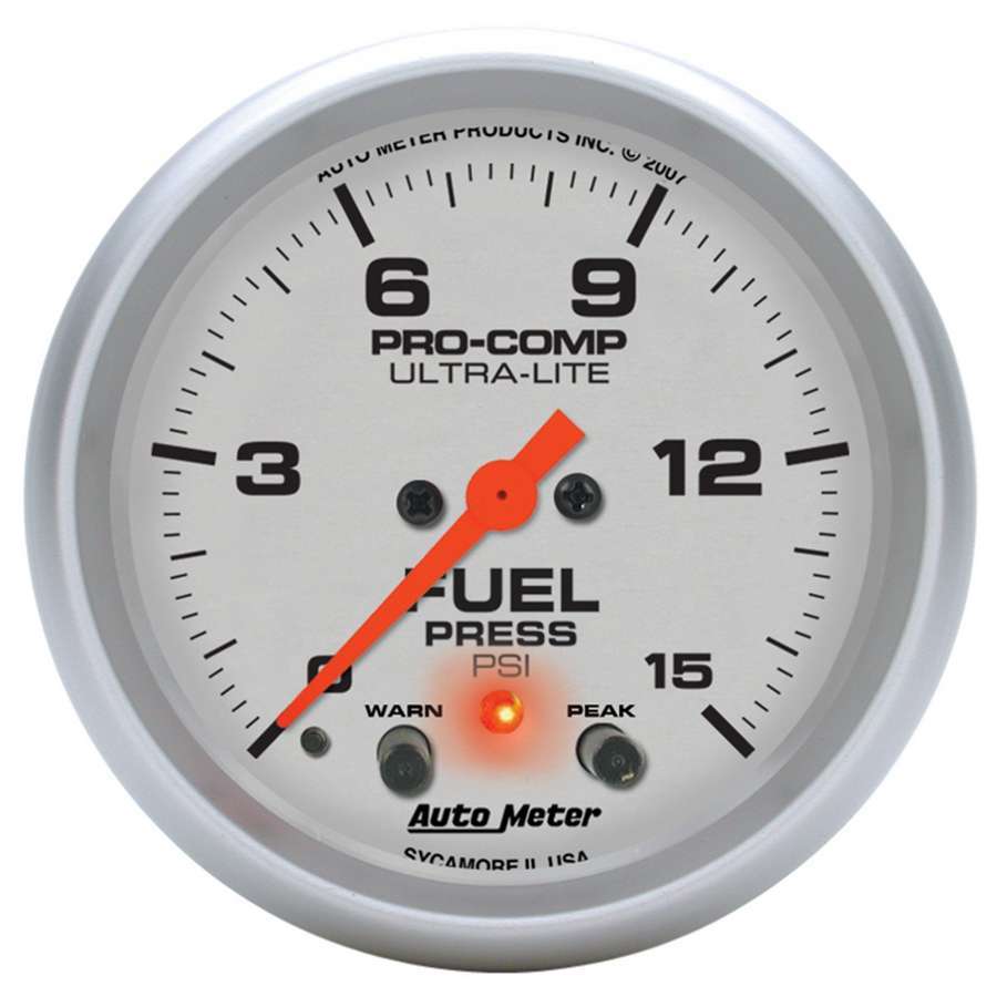 Autometer - 2-5/8in U/L Fuel Press. Gauge w/Peak & Warning