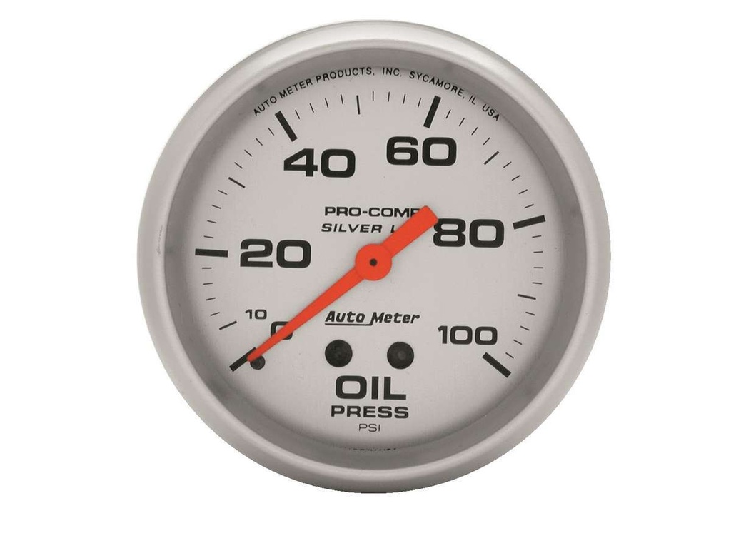 Autometer - U/L 2-5/8in Silver Liq-Fill Oil 0-100 PSI