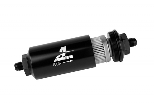[AFS12348] 6an Inline Fuel Filter 40 Micron 2in OD Black - AEROMOTIVE