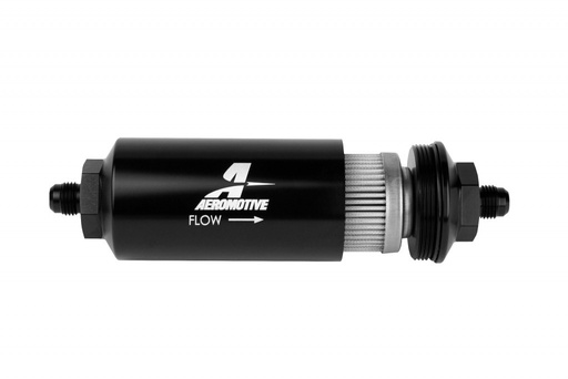 [AFS12349] 6an Inline Fuel Filter 100 Micron 2in Od Black